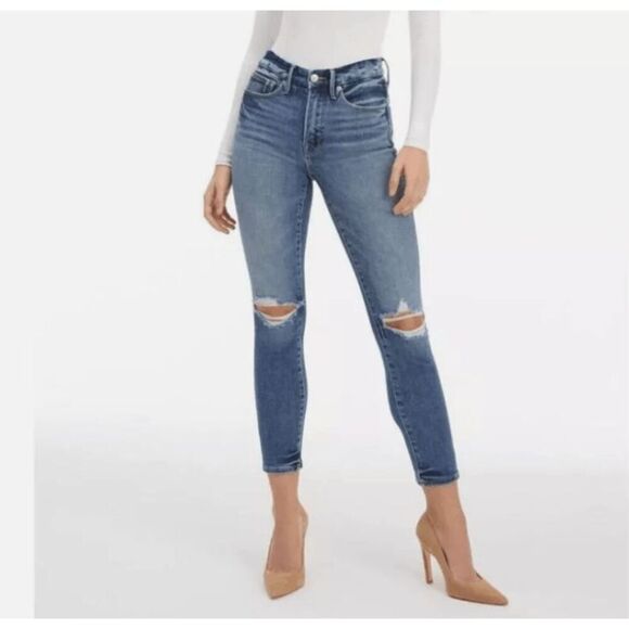 Good American Good Legs Stovepipe Jeans Medium Whisker Wash Size 4 - Picture 1 of 14